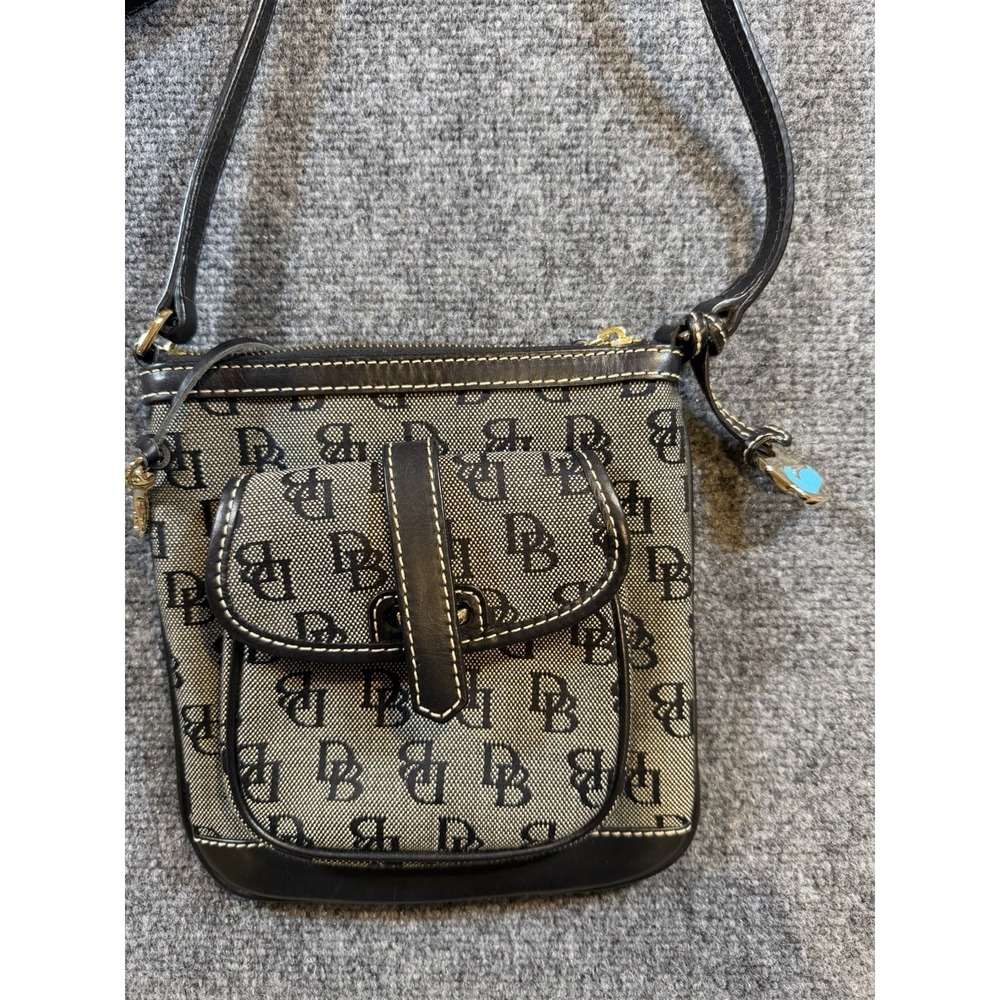 Dooney & Bourke Letter Carrier Crossbody Bag Grey Black Logo Canvas Leather